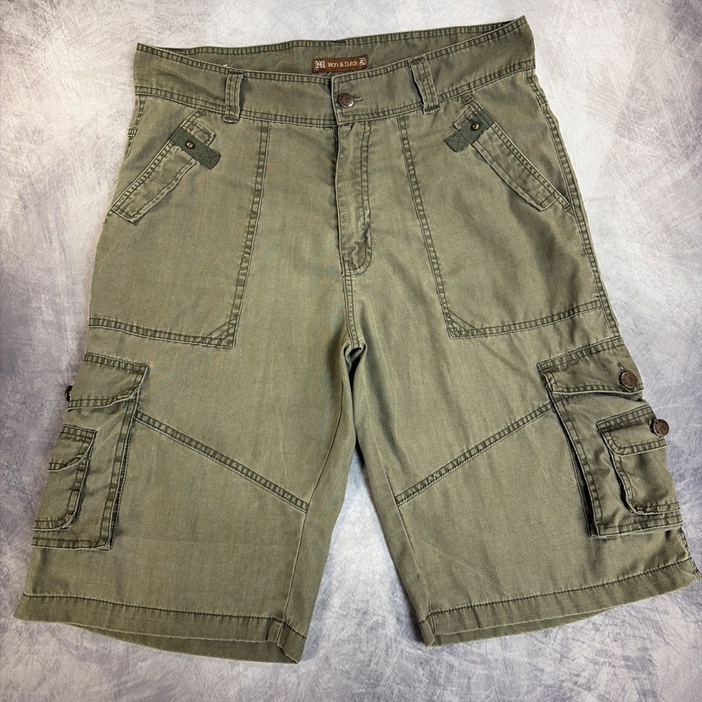 Vintage Marx & Dutch Cargo Shorts Mens 36 Green Multi Pocket Outdoor Utility